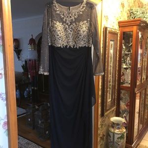 Black and gold embellished illusion too gown